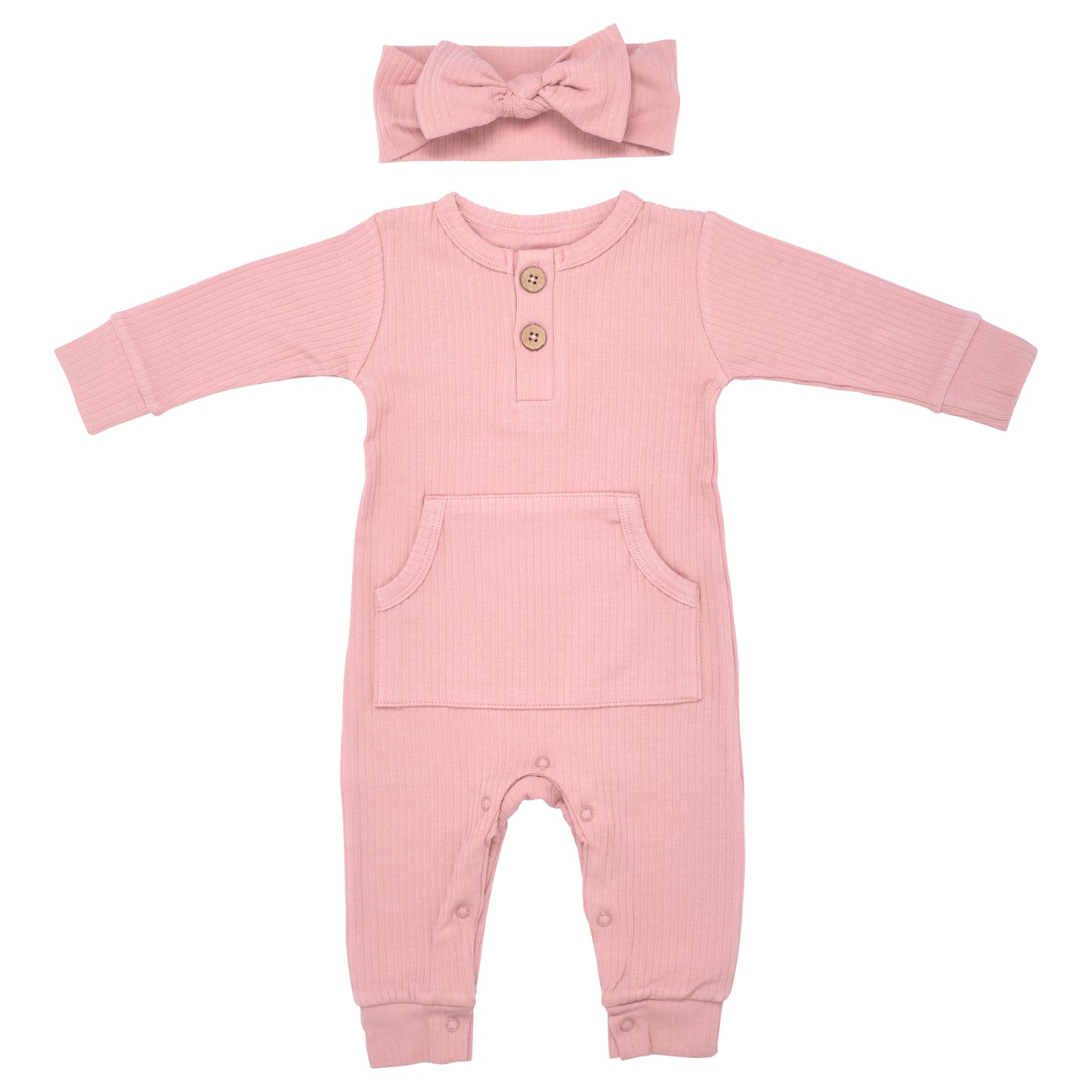 Baby Ribbed Playsuit with pockets with Bow