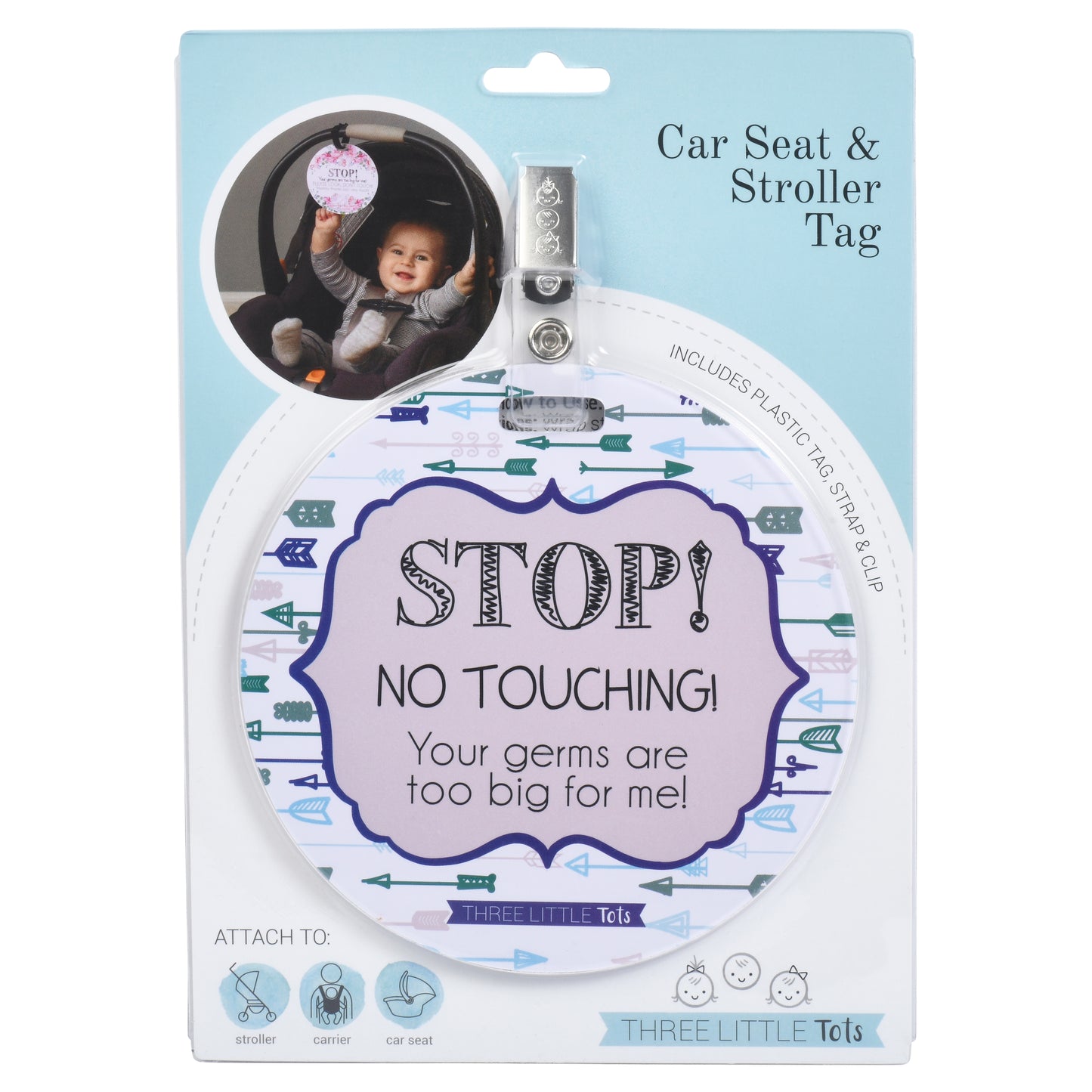 Stop No Touching Blue Arrows Tag