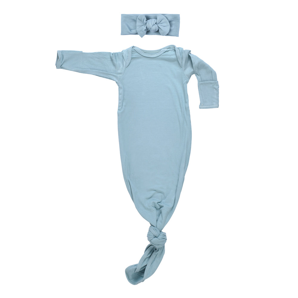 Blue Bird Ribbed Knotted Gown