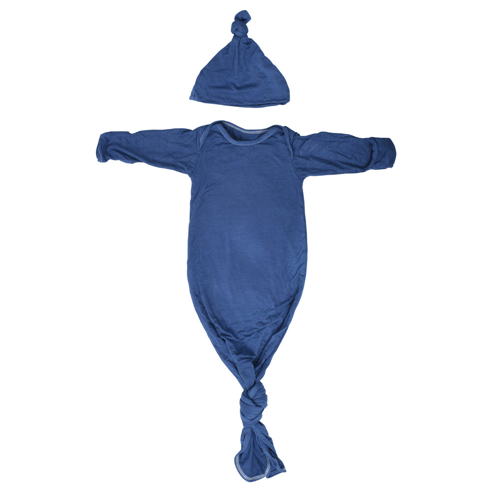 Hand-Dyed Denim Blue Knotted Gown with Hat