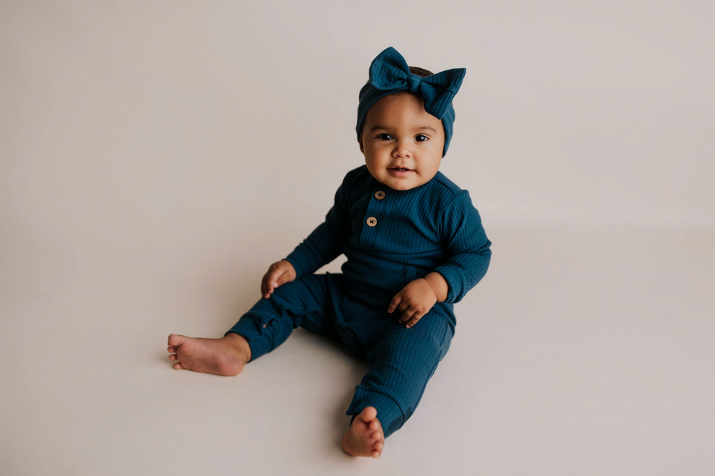 Baby Ribbed Playsuit with pockets with Bow