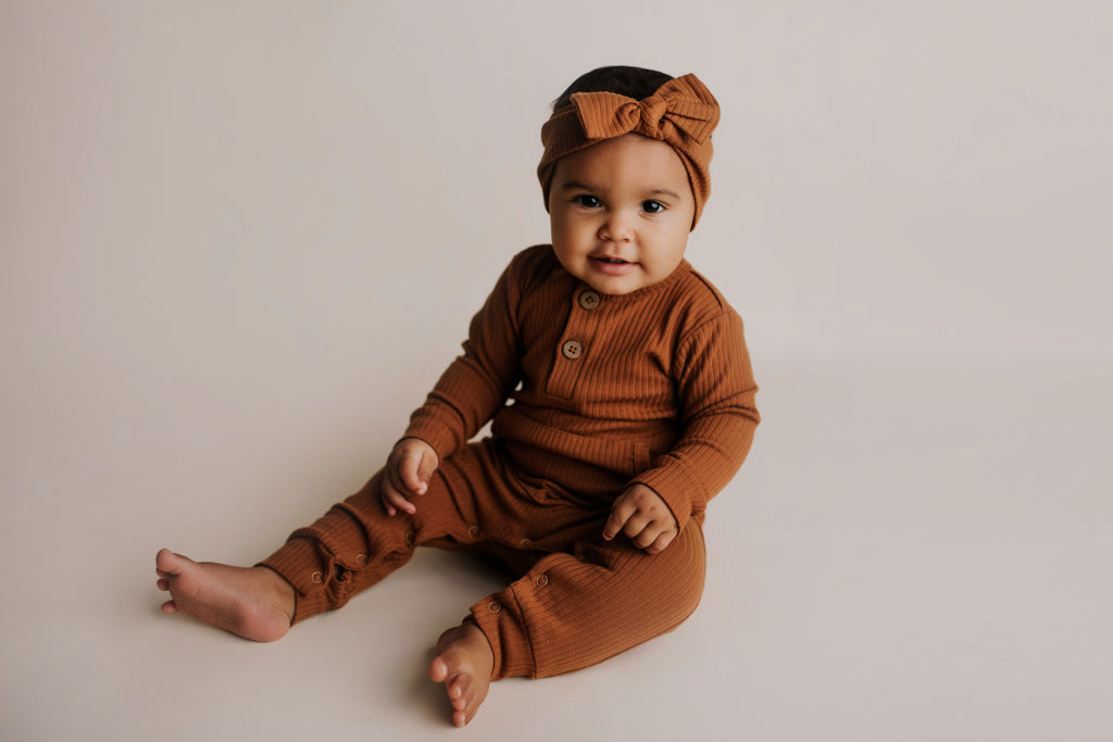 Baby Ribbed Playsuit with pockets with Bow