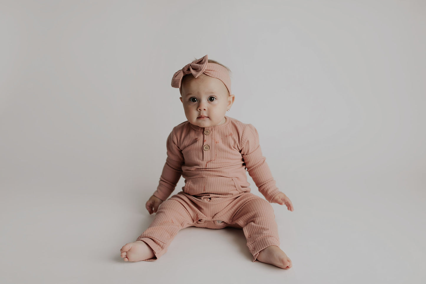 Baby Ribbed Playsuit with pockets with Bow