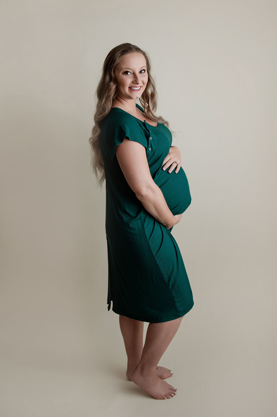 Ribbed Forest Green Labor and Delivery/ Nursing Gown