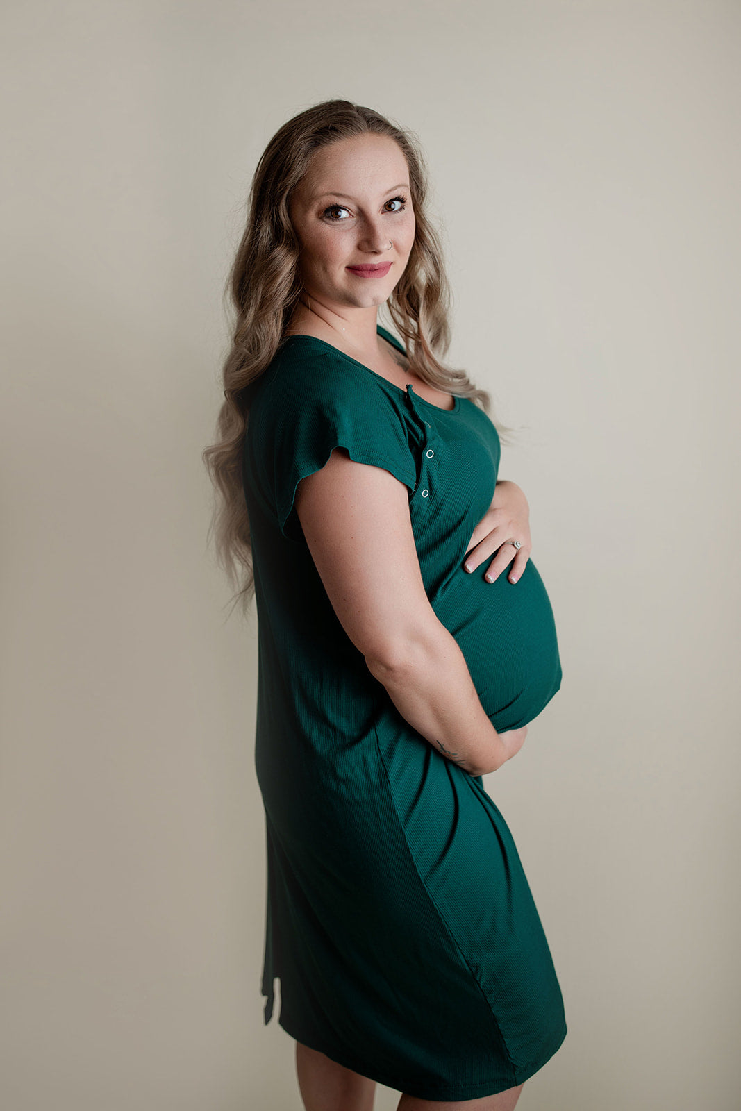 Ribbed Forest Green Labor and Delivery/ Nursing Gown