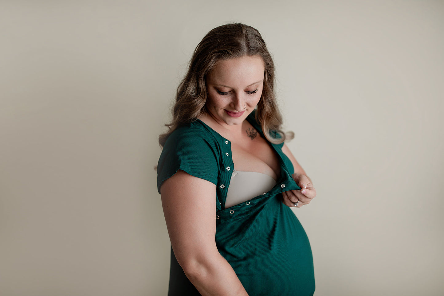 Ribbed Forest Green Labor and Delivery/ Nursing Gown