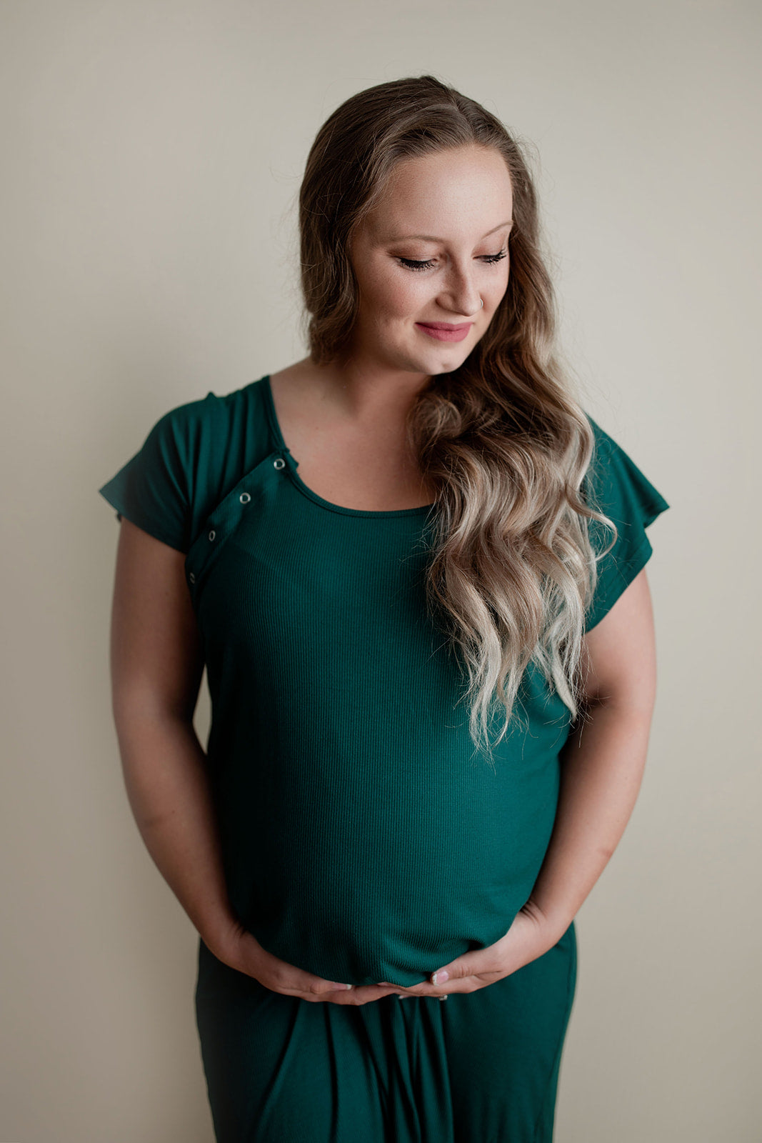 Ribbed Forest Green Labor and Delivery/ Nursing Gown