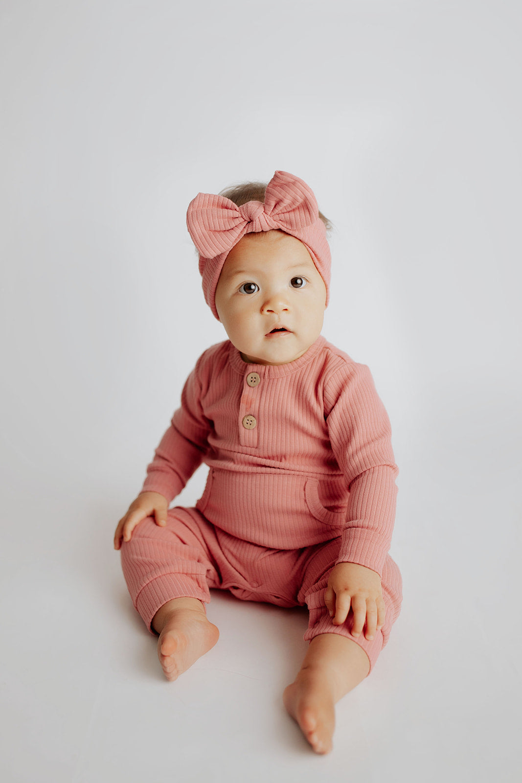 Baby Ribbed Playsuit with pockets with Bow