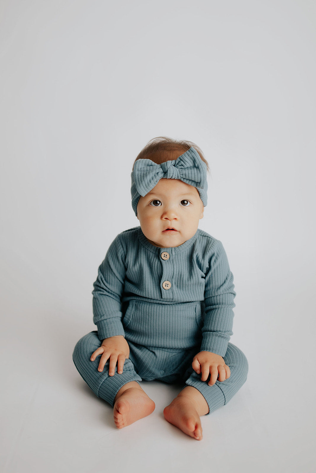 Baby Ribbed Playsuit with pockets with Bow