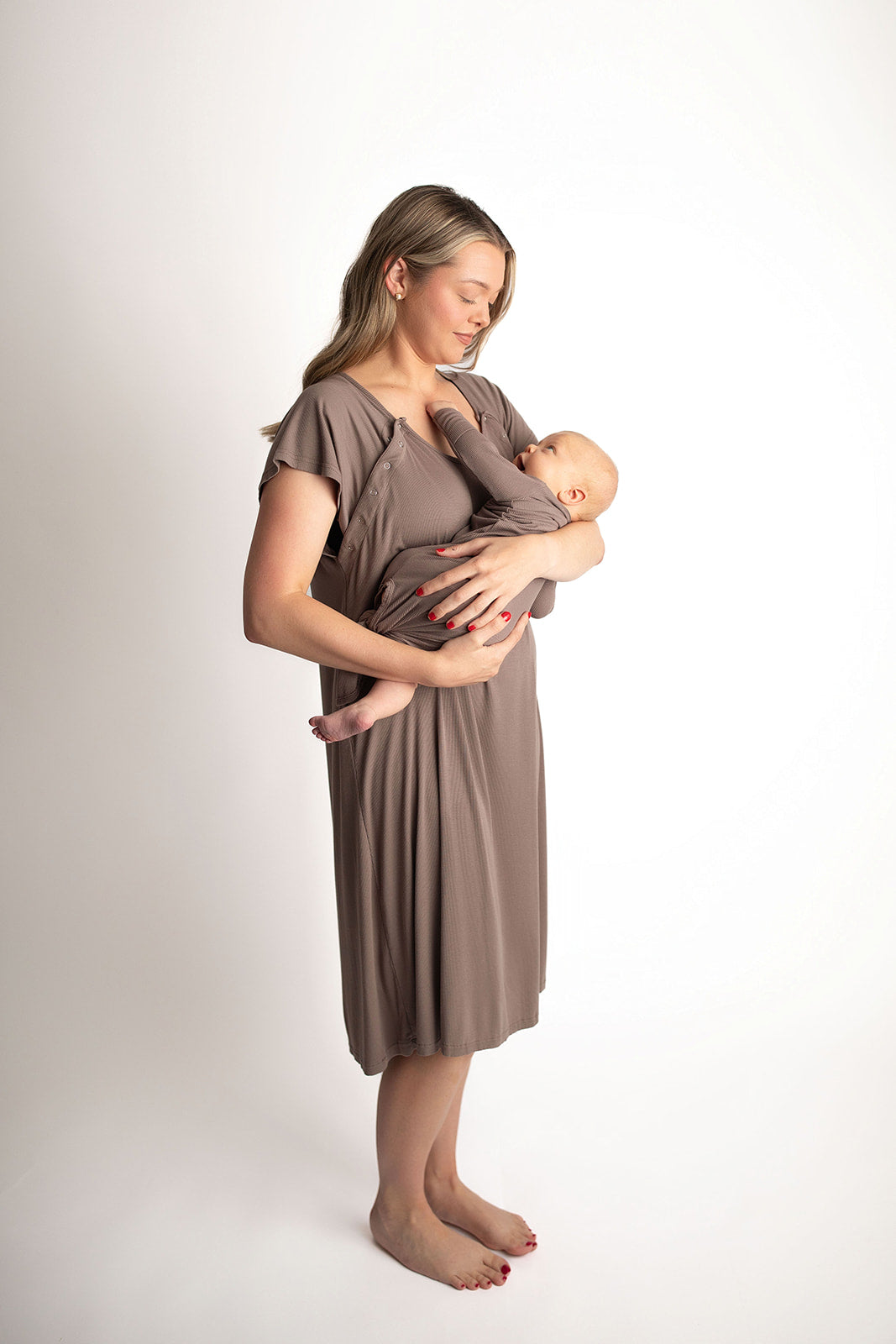 Ribbed Cocoa Labor and Delivery/ Nursing Gown