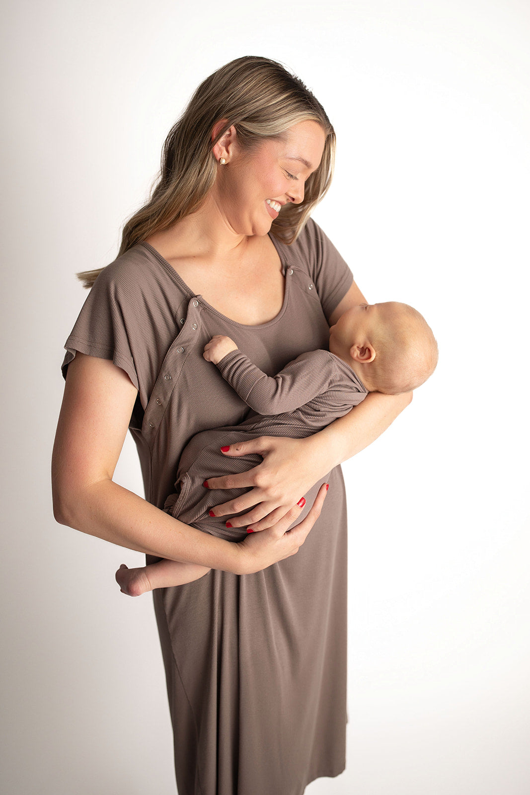 Ribbed Cocoa Labor and Delivery/ Nursing Gown