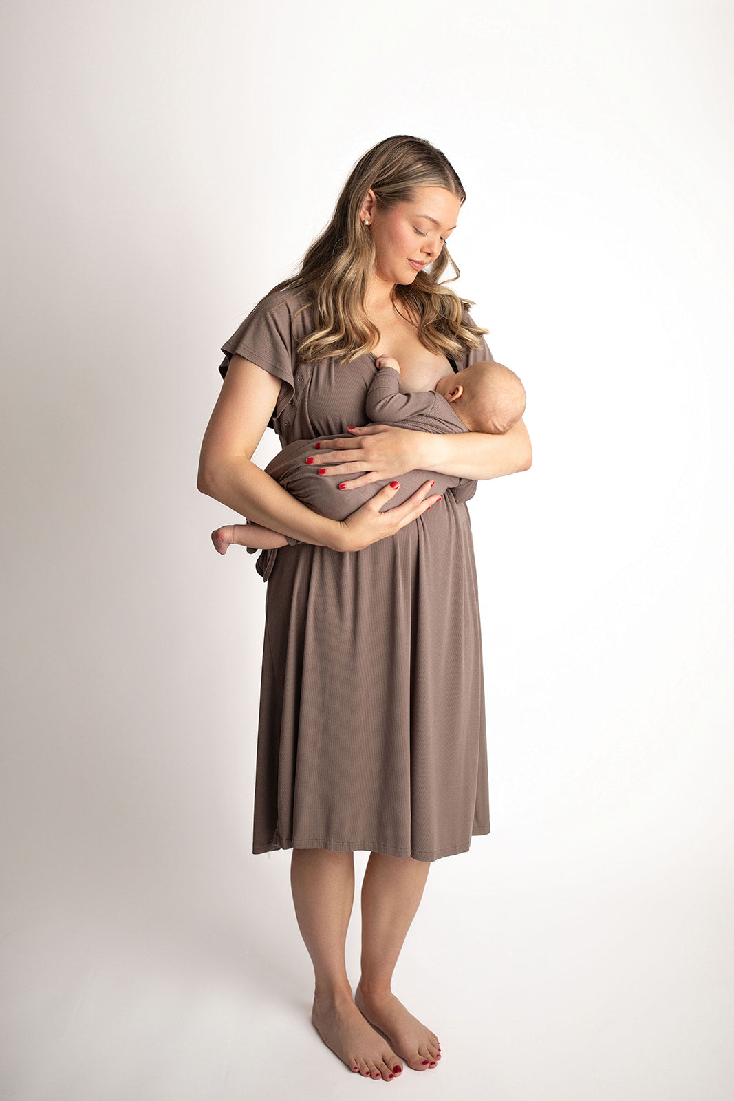 Ribbed Cocoa Labor and Delivery/ Nursing Gown