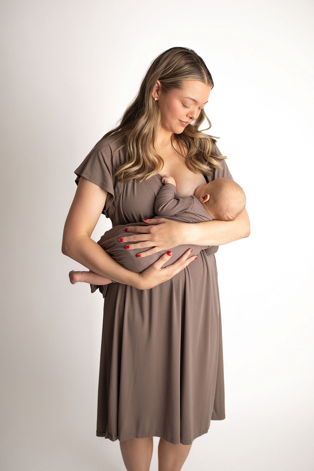 Ribbed Cocoa Labor and Delivery/ Nursing Gown
