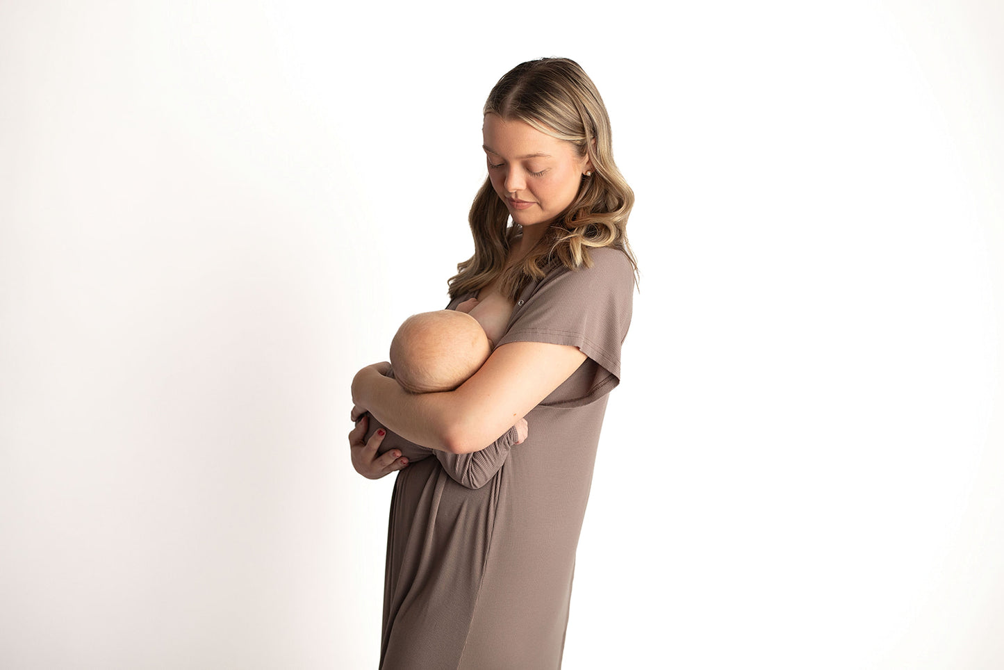 Ribbed Cocoa Labor and Delivery/ Nursing Gown