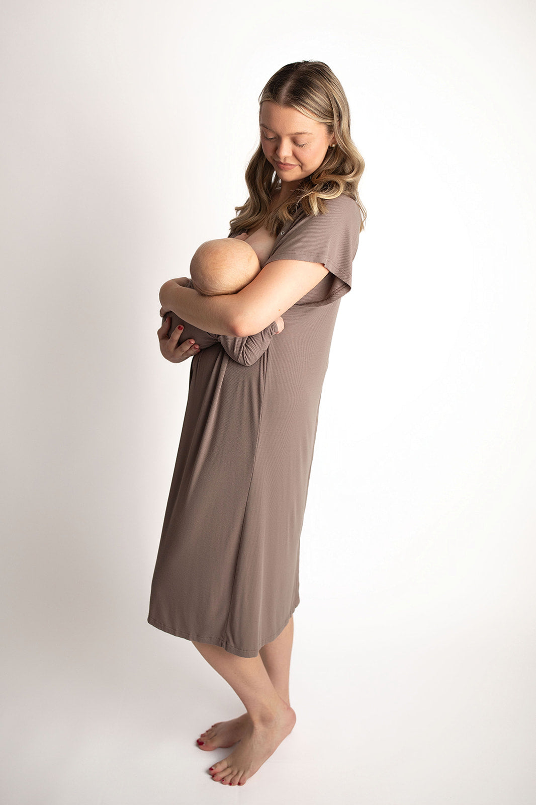 Ribbed Cocoa Labor and Delivery/ Nursing Gown