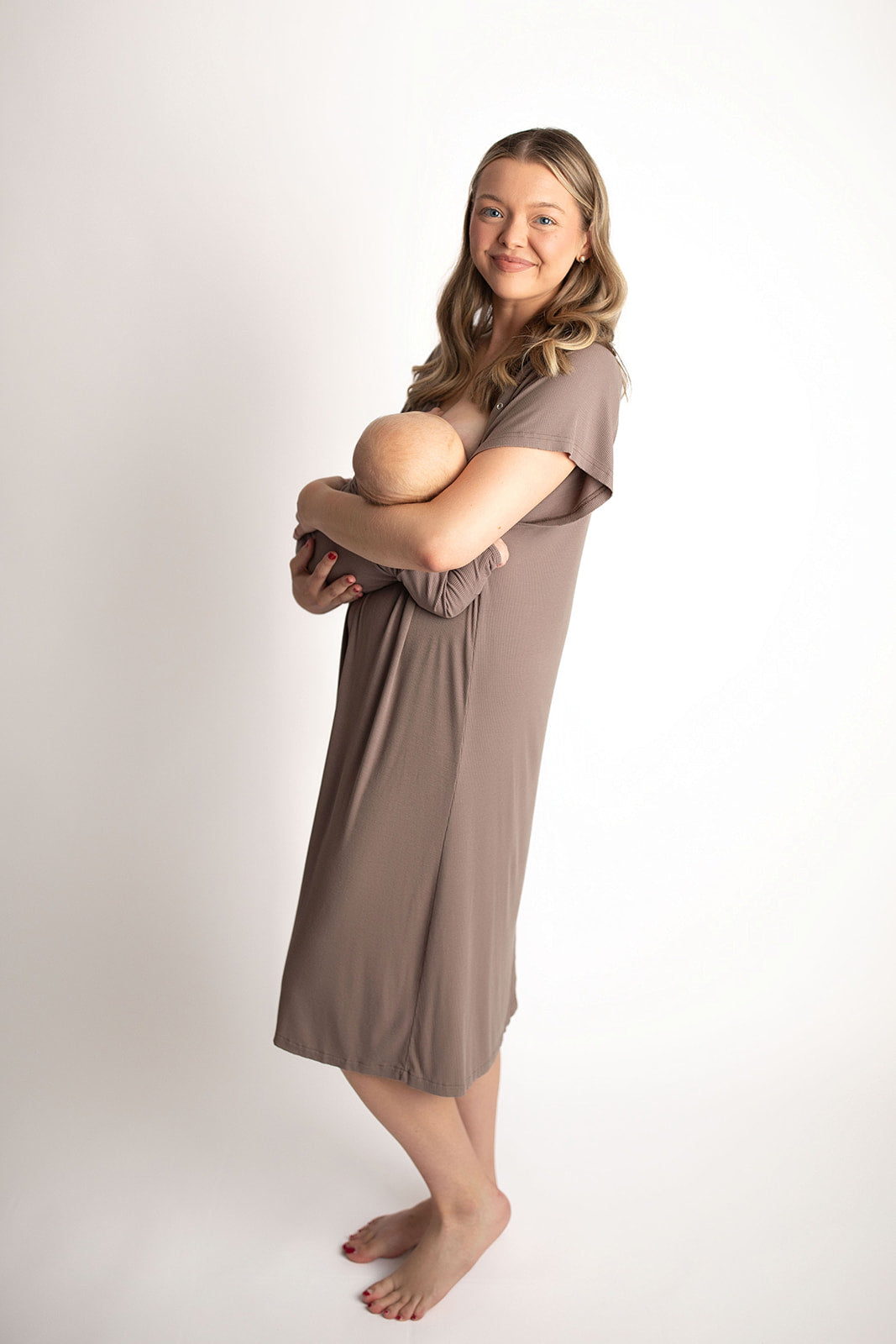 Ribbed Cocoa Labor and Delivery/ Nursing Gown