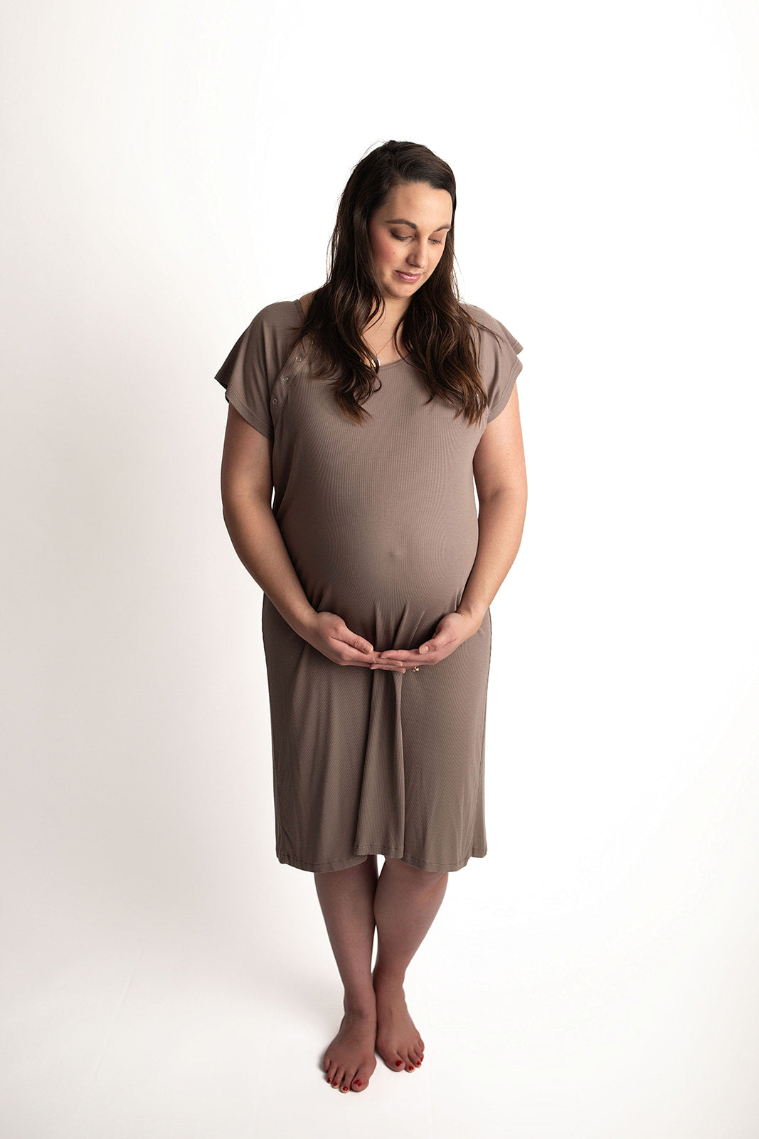 Ribbed Cocoa Labor and Delivery/ Nursing Gown