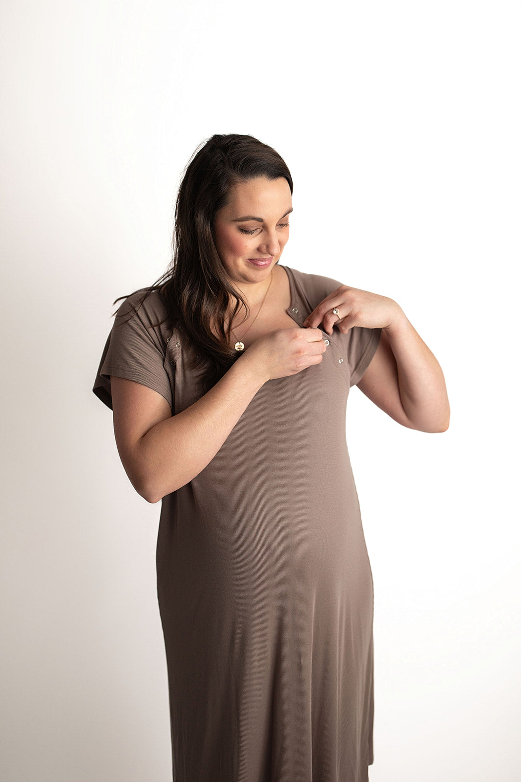Ribbed Cocoa Labor and Delivery/ Nursing Gown