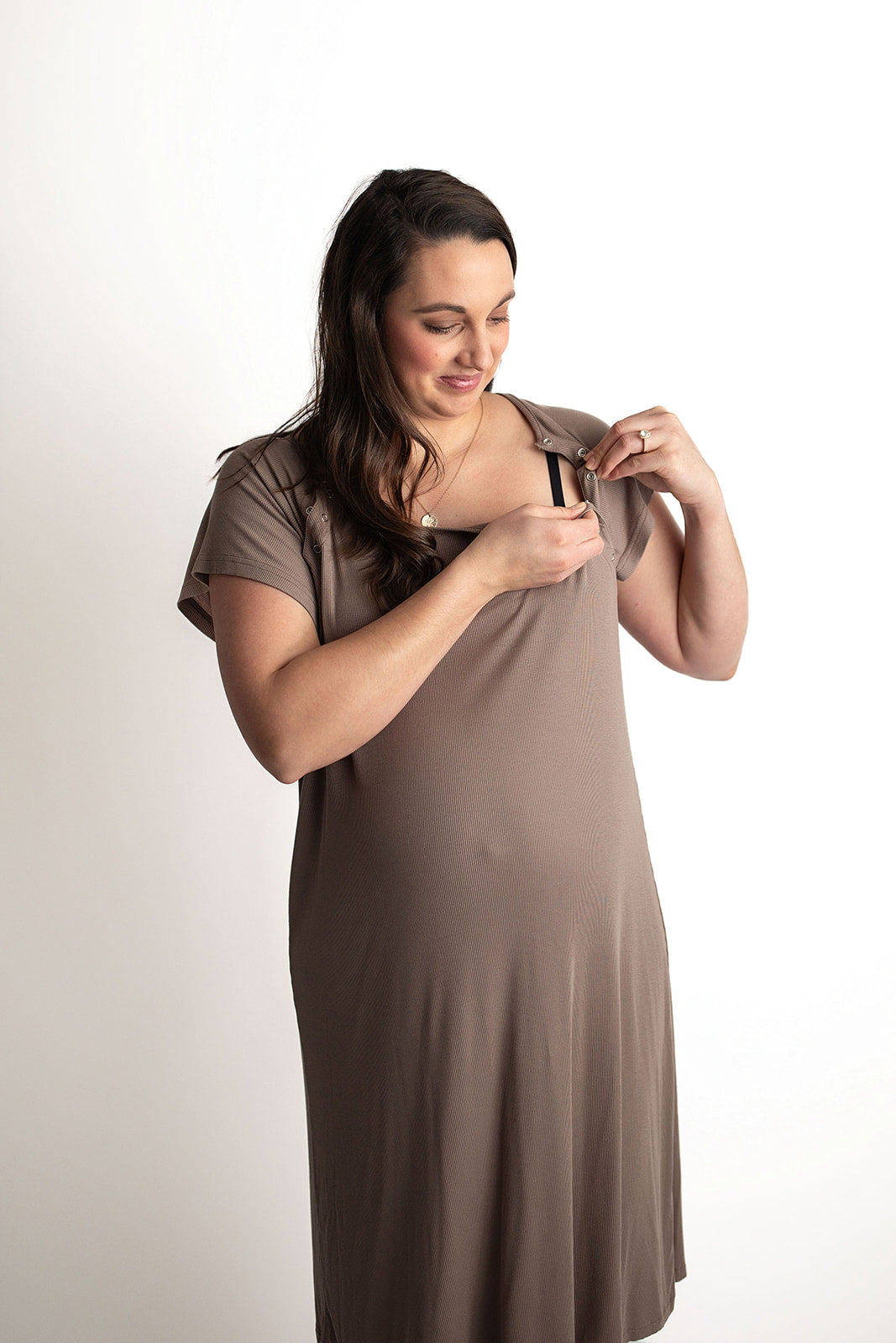 Ribbed Cocoa Labor and Delivery/ Nursing Gown