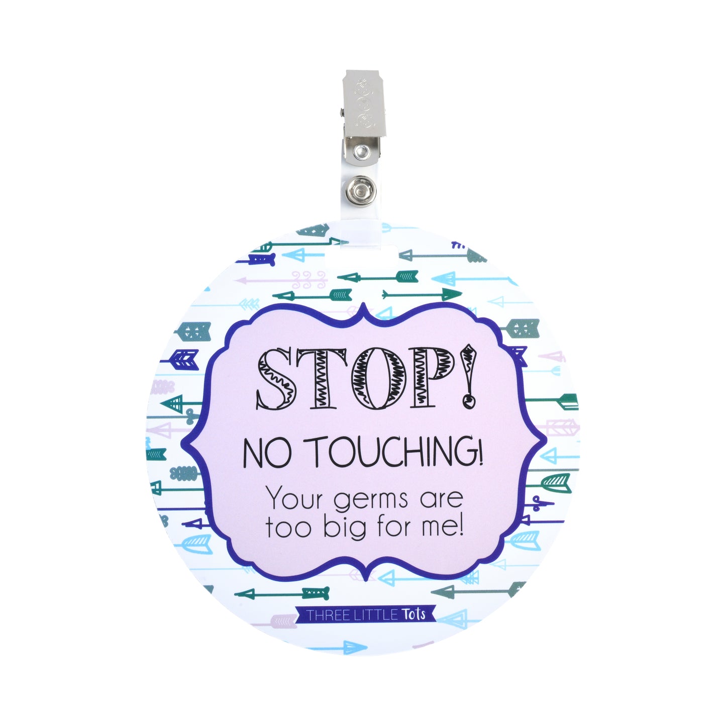 Stop No Touching Blue Arrows Tag