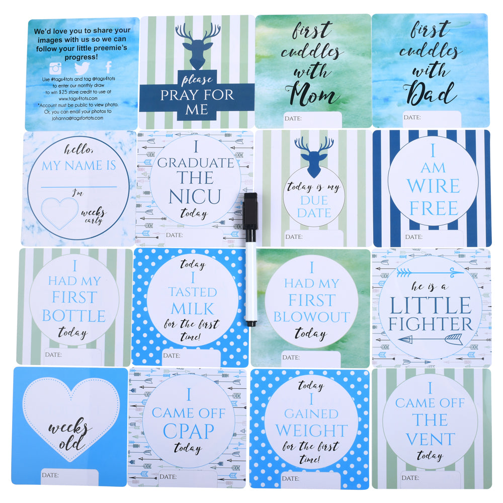 Boy Preemie NICU Milestone Cards in Plastic