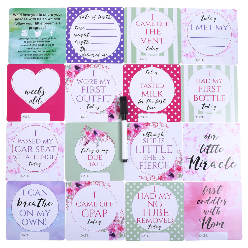 Girl Preemie NICU Milestone Cards in Plastic