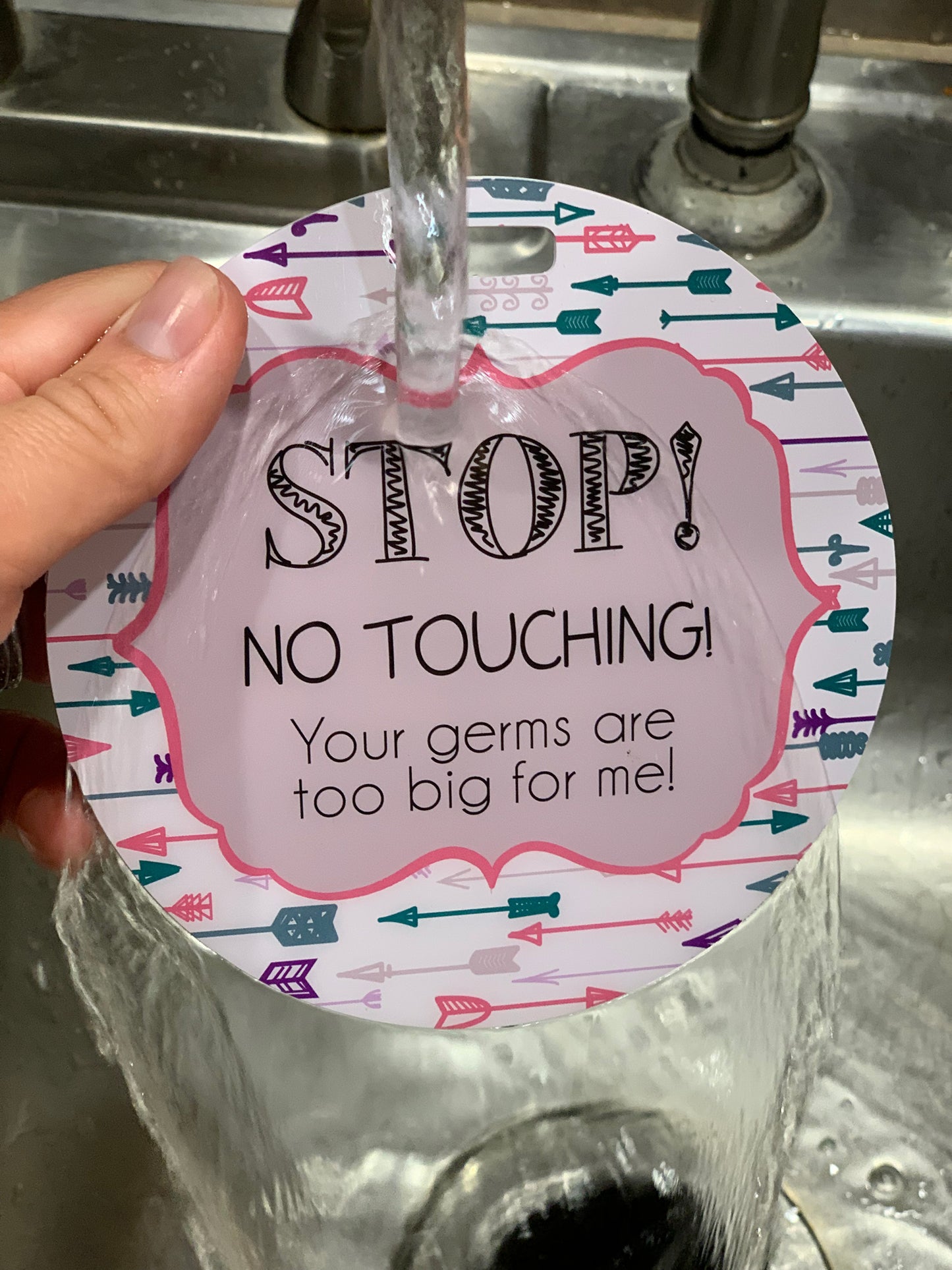 Stop No Touching Girl Arrows Tag