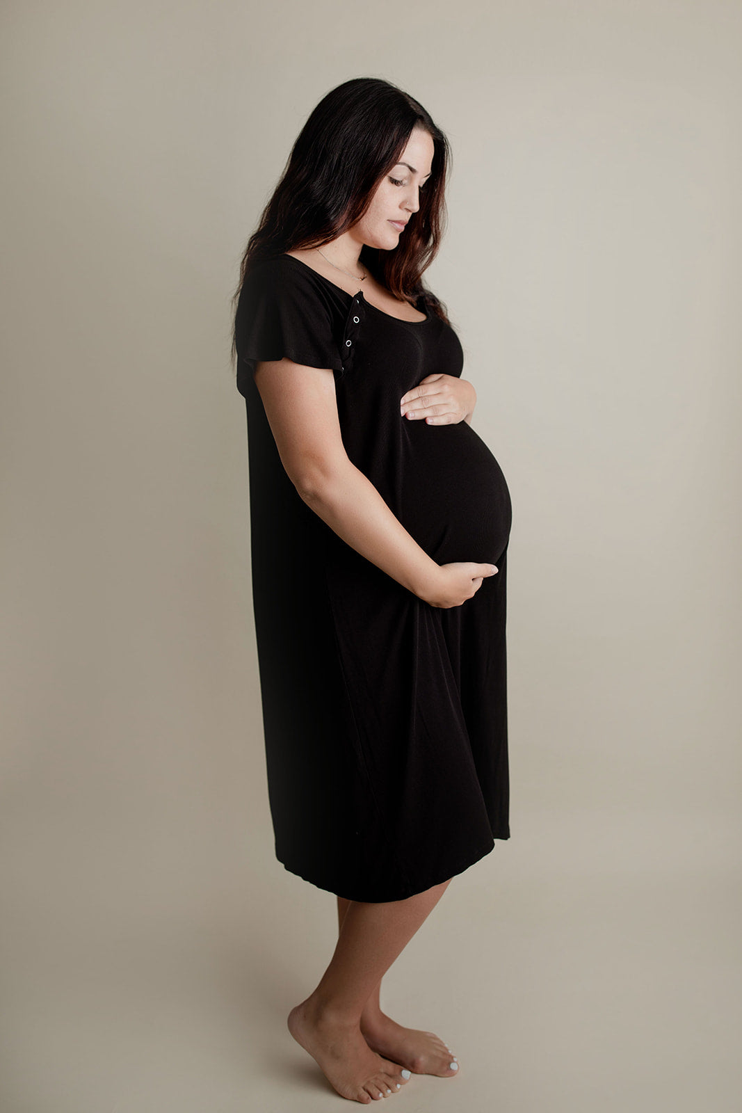 Ribbed Black Labor and Delivery/ Nursing Gown