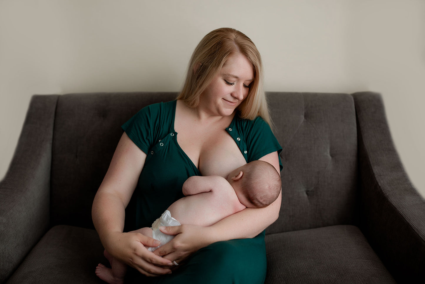 Ribbed Forest Green Labor and Delivery/ Nursing Gown
