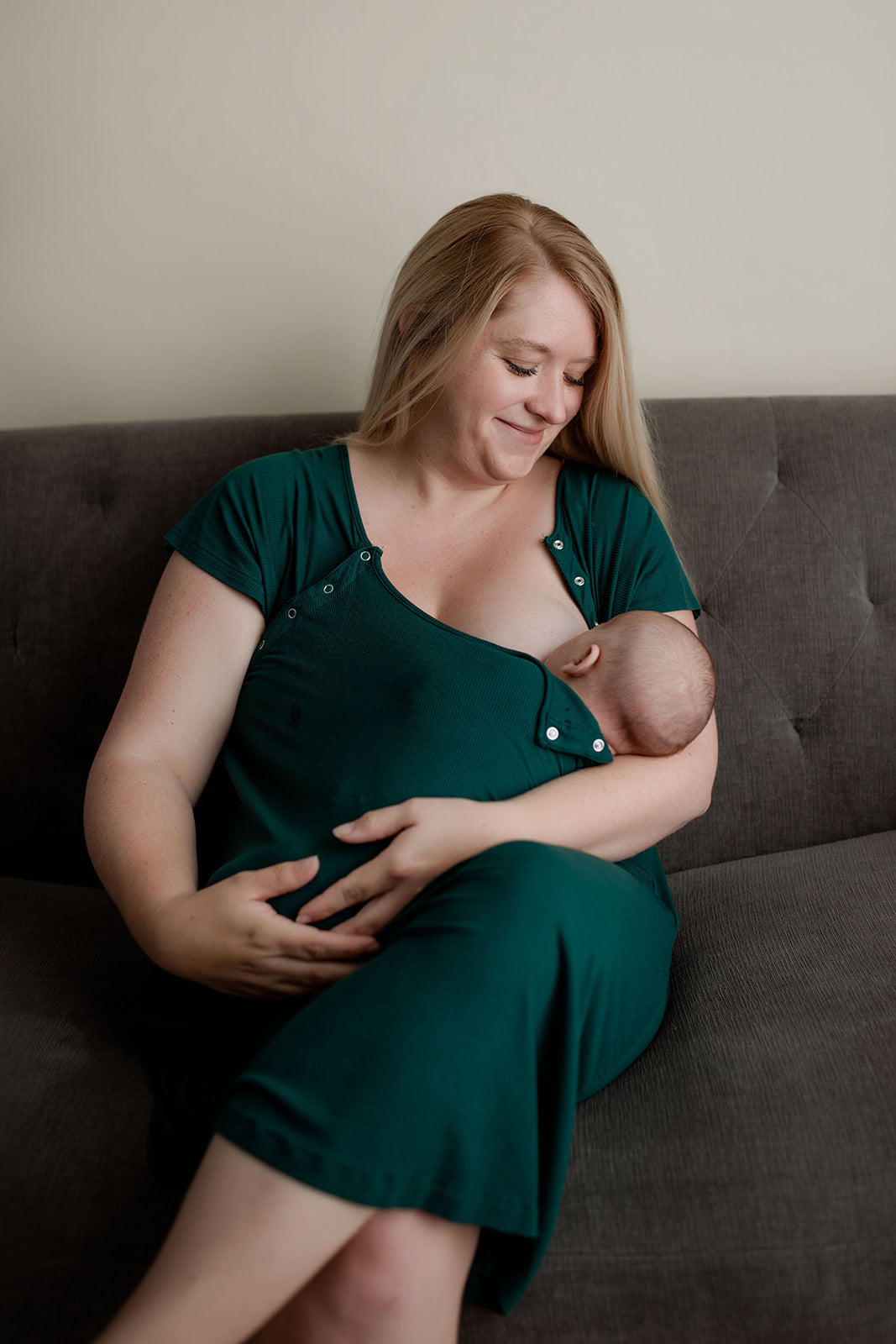 Ribbed Forest Green Labor and Delivery/ Nursing Gown