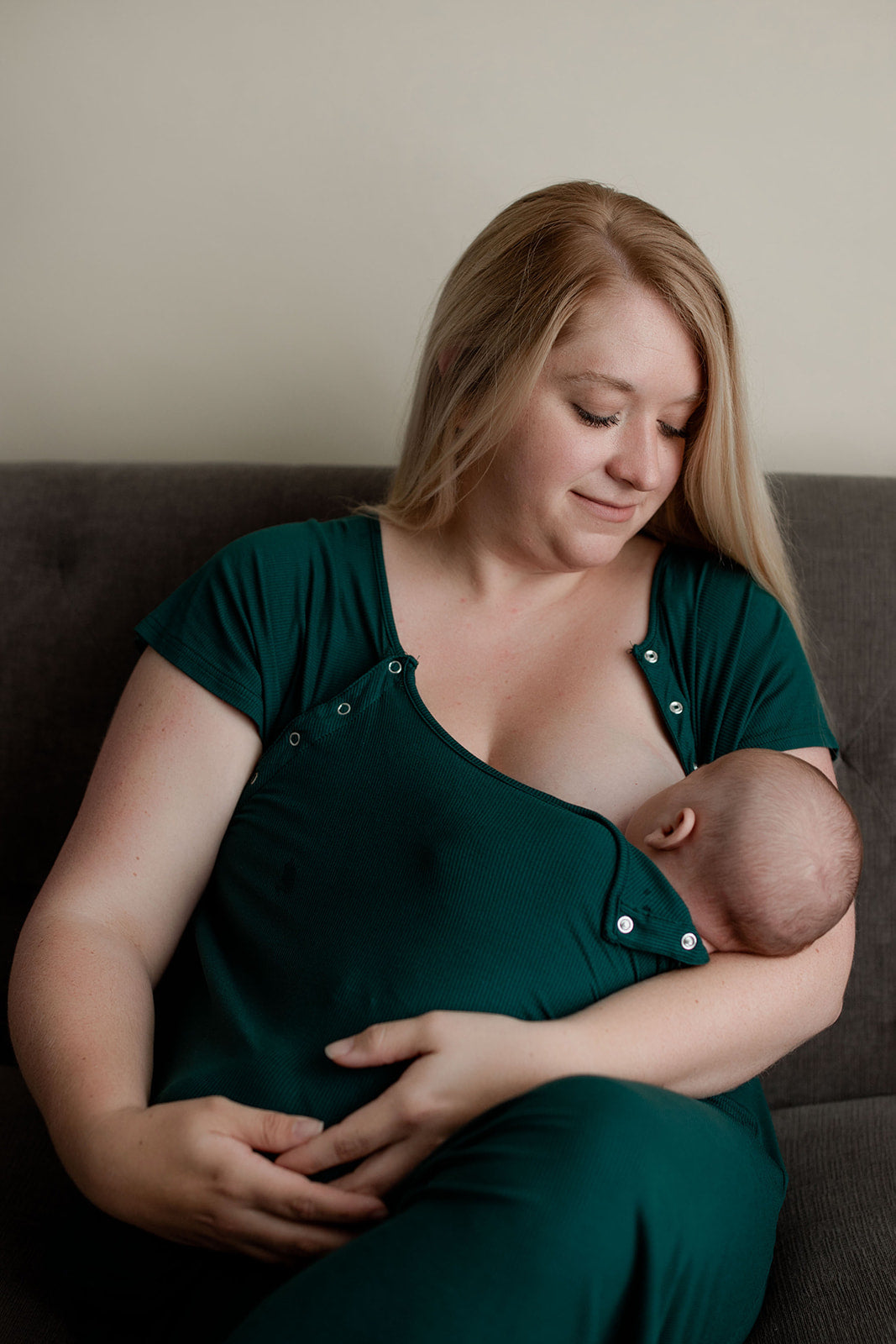 Ribbed Forest Green Labor and Delivery/ Nursing Gown