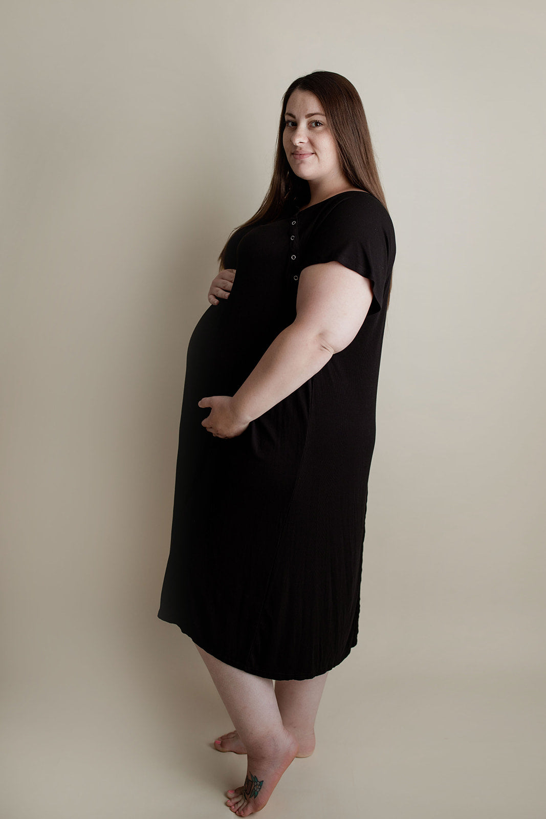 Ribbed Black Labor and Delivery/ Nursing Gown