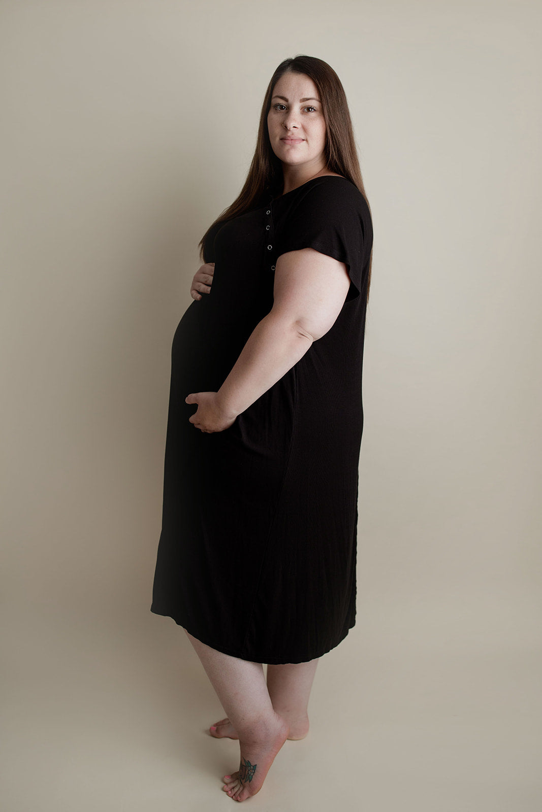 Ribbed Black Labor and Delivery/ Nursing Gown