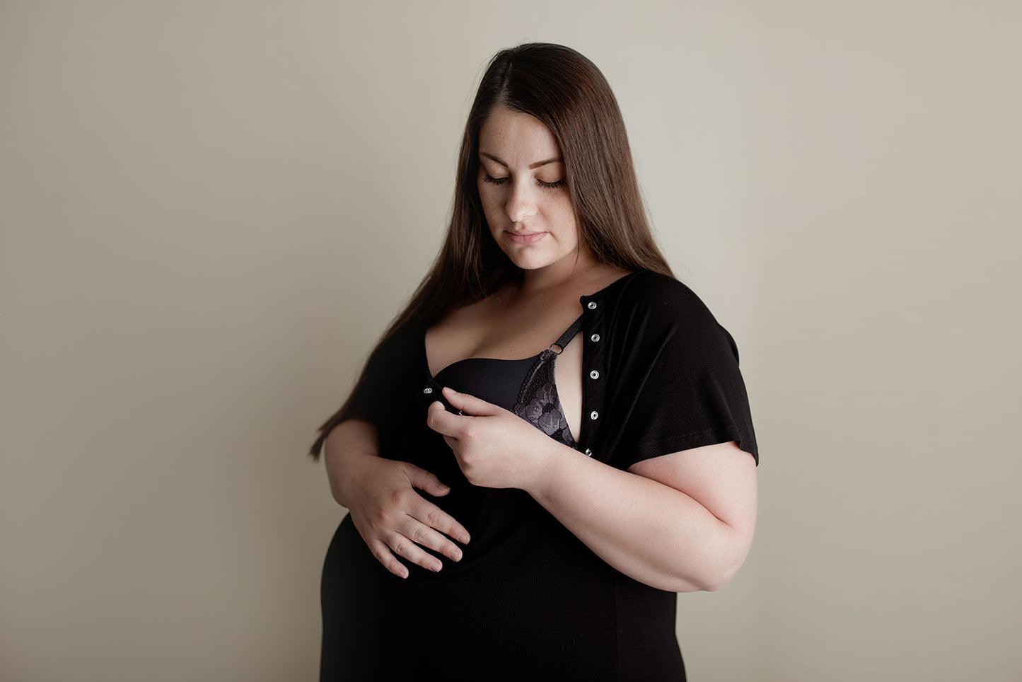 Ribbed Black Labor and Delivery/ Nursing Gown