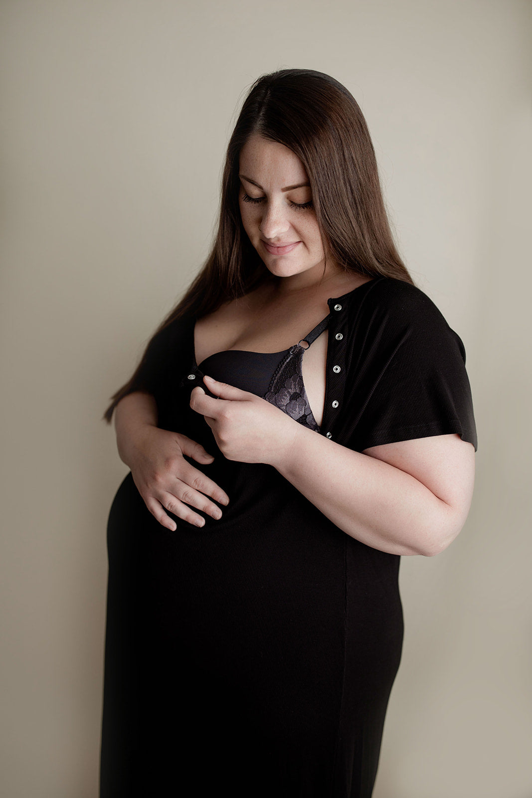 Ribbed Black Labor and Delivery/ Nursing Gown