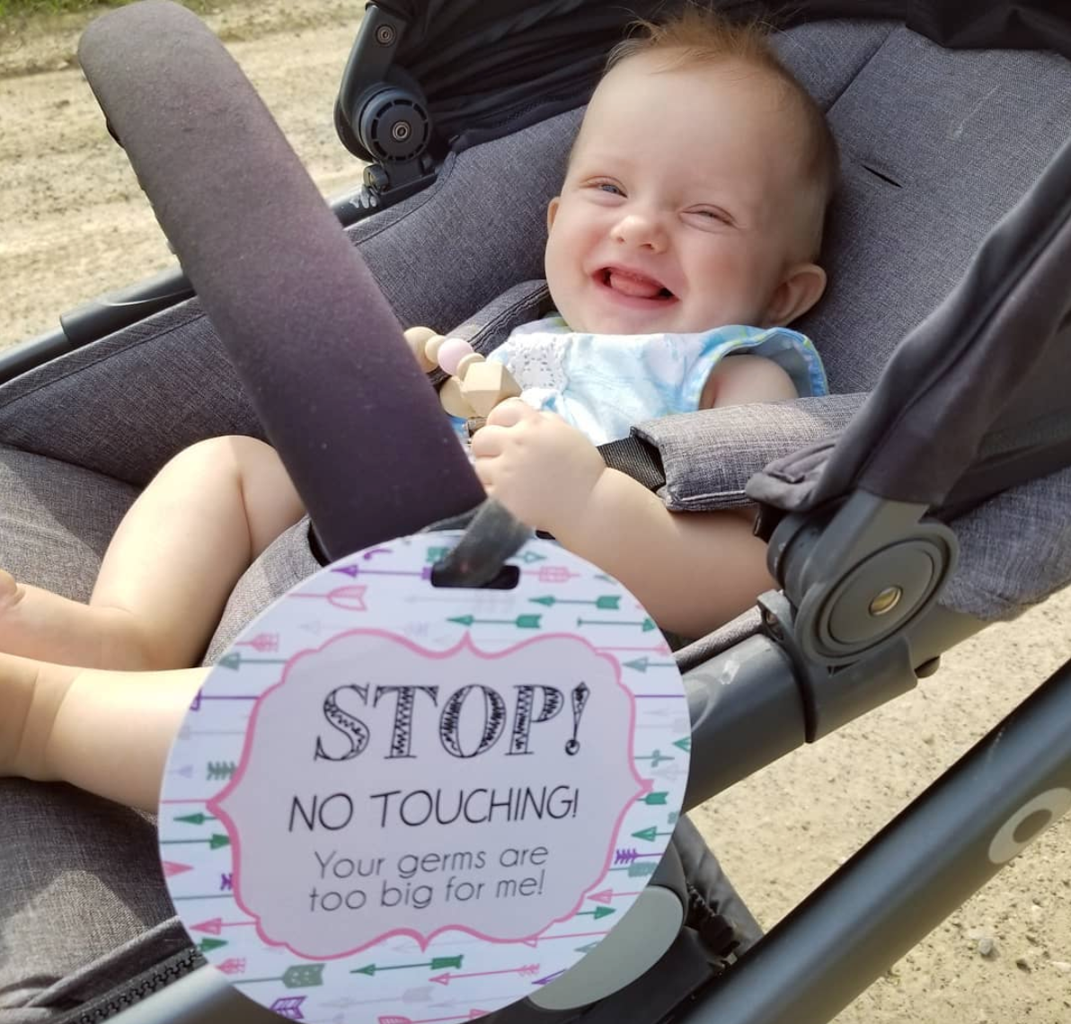 Stop No Touching Girl Arrows Tag
