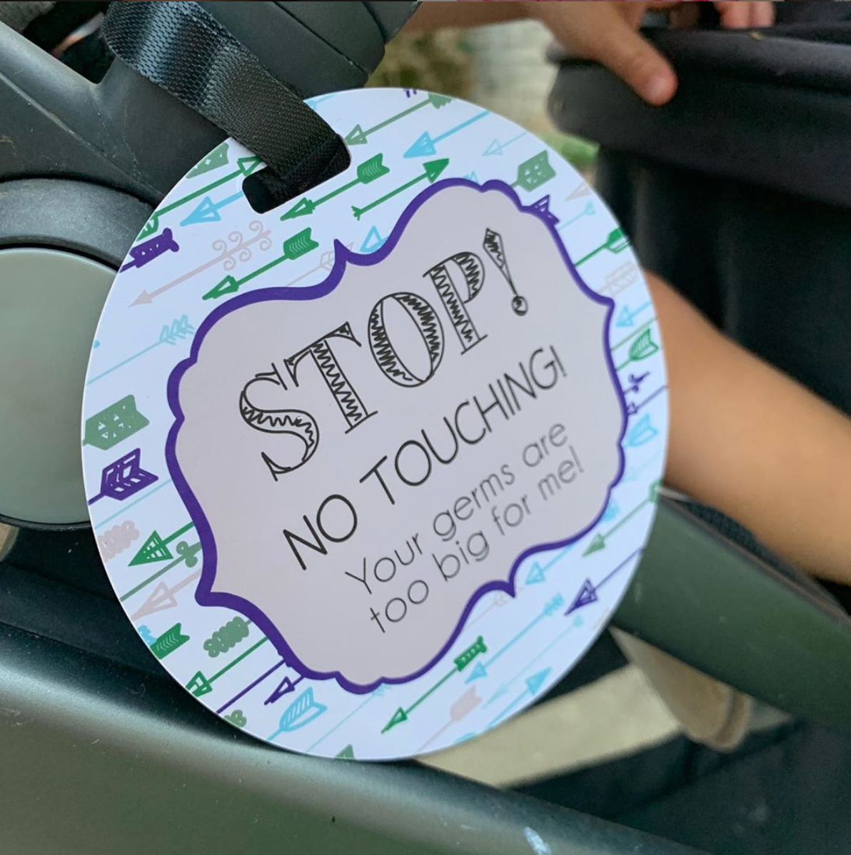 Stop No Touching Blue Arrows Tag