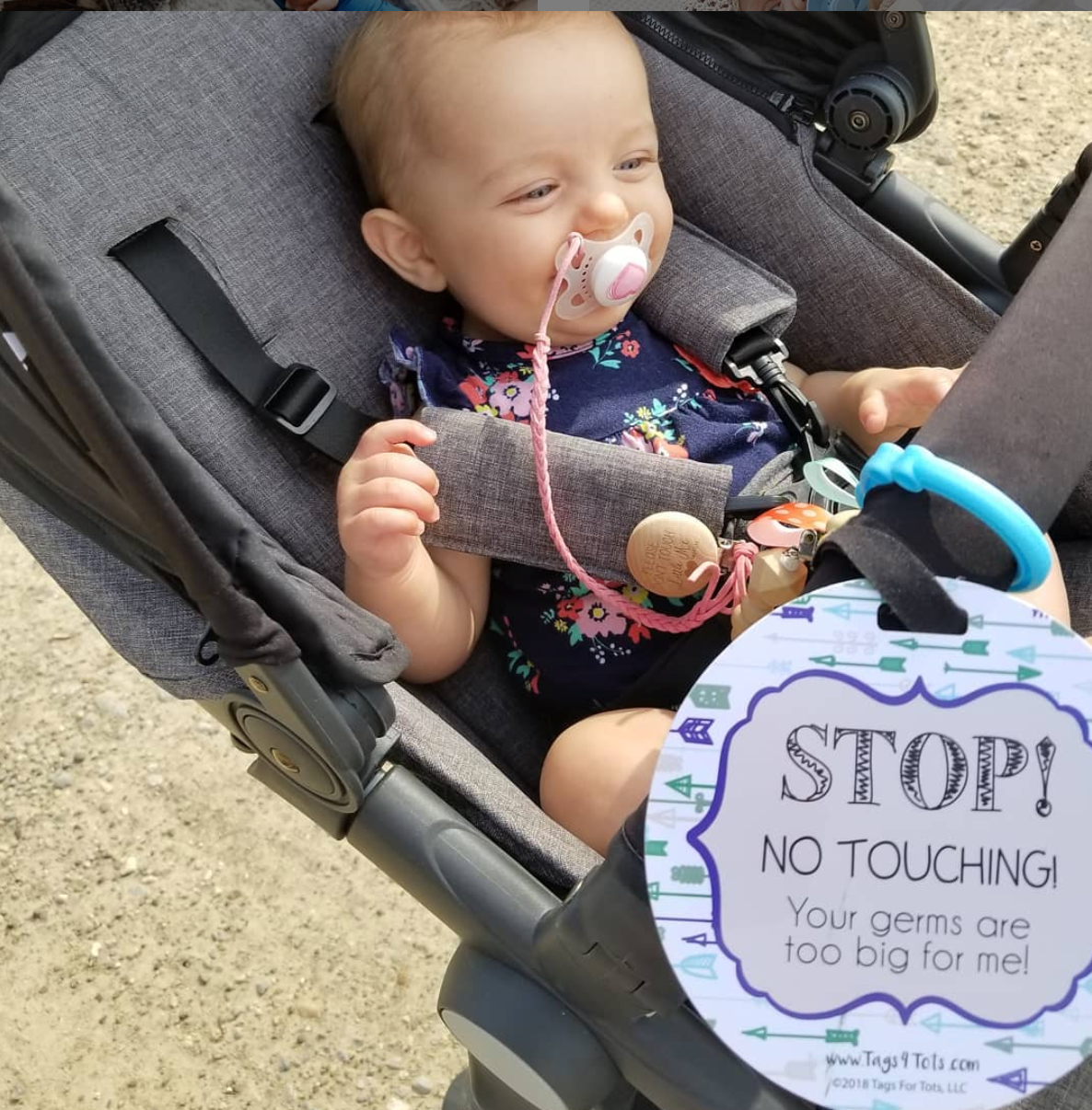 Stop No Touching Blue Arrows Tag