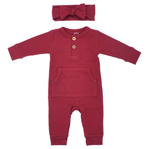 Baby Ribbed Playsuit with pockets with Bow