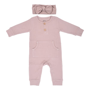 Baby Ribbed Playsuit with pockets with Bow
