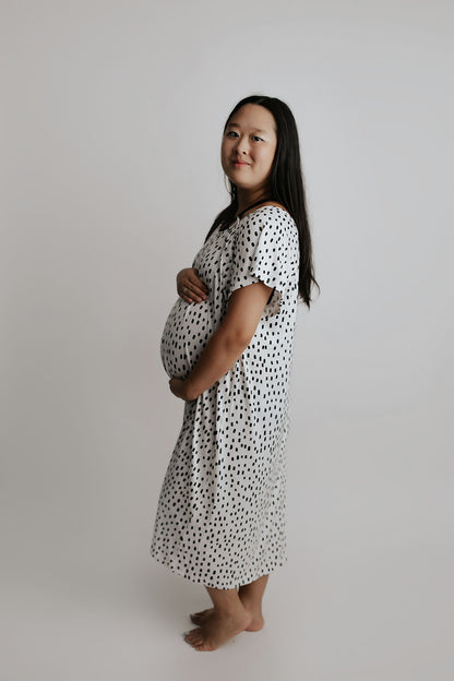 Black & White Dot Labor & Delivery Gown