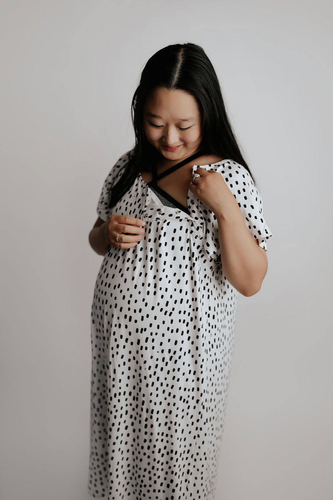 Black & White Dot Labor & Delivery Gown