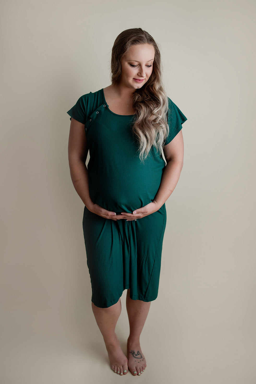 Ribbed Forest Green Labor and Delivery/ Nursing Gown