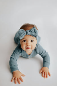 Baby Ribbed Playsuit with pockets with Bow