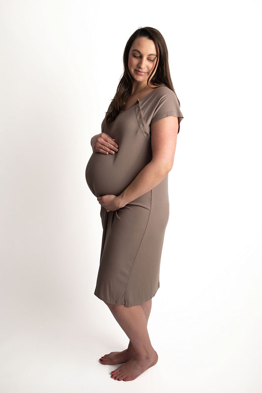 Ribbed Cocoa Labor and Delivery/ Nursing Gown