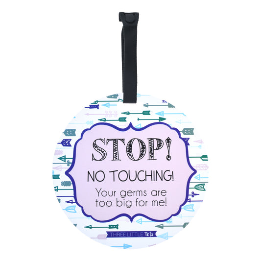 Stop No Touching Blue Arrows Tag