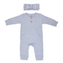Load image into Gallery viewer, Baby Ribbed Playsuit with pockets with Bow