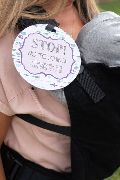 Stop No Touching Blue Arrows Tag