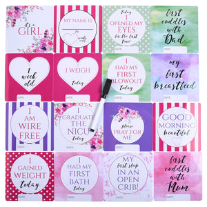 Girl Preemie NICU Milestone Cards in Plastic