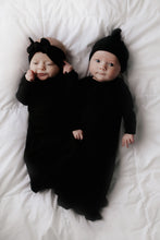 Load image into Gallery viewer, Black Ribbed Knotted Baby Gown